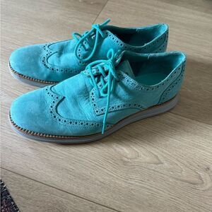 Vintage Cole Haan Lunargrand Wingtip Nubuck Shoes - Poolside Turquoise G…